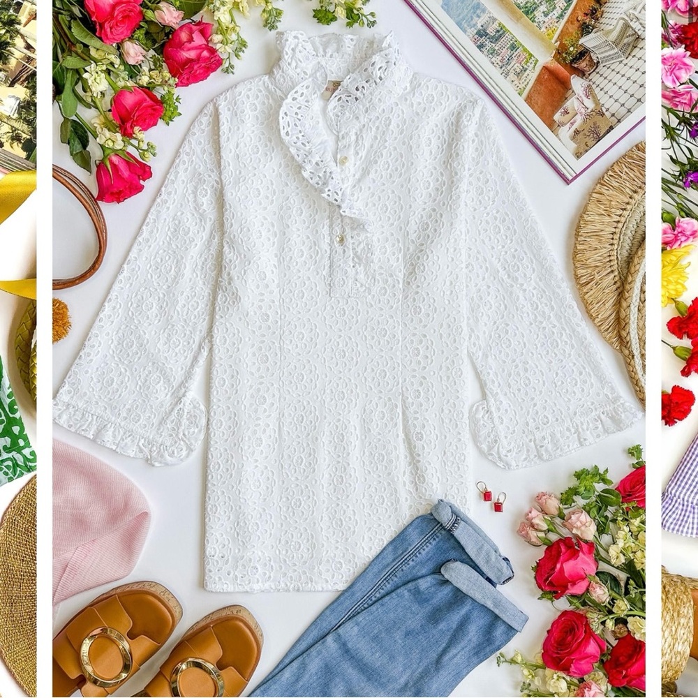 Rungolee Jacqueline Blouse in White Eyelet Size Small
